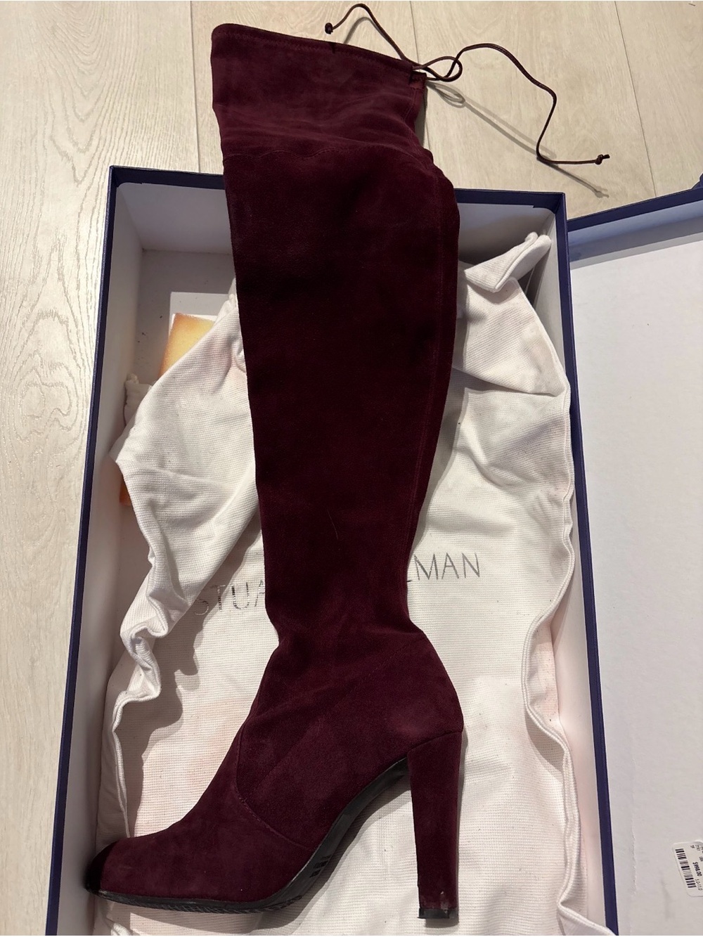 Stuart Weitzman Over-the-Knee Suede Boots in Burgundy